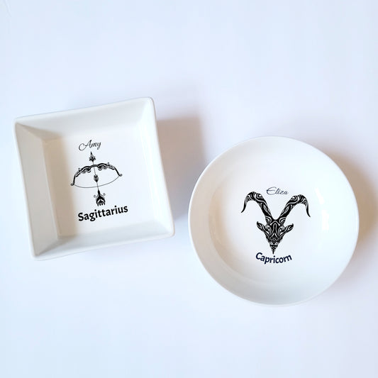 Personalized Zodiac Sign Ceramic Jewelry Dish - Custom Zodiac Lover Gift