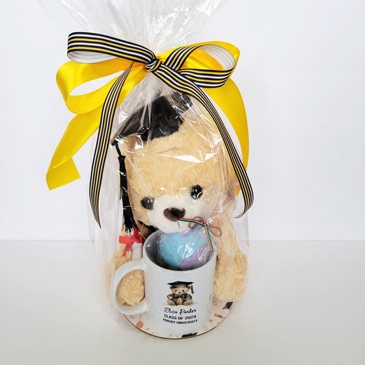 Personalized Graduation Bear Plush Toy and Mug Gift Basket - Custom Graduation Gift