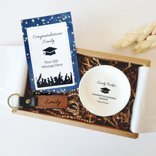 Personalized Graduation Gift Box - Custom Jewelry Dish & Keychain