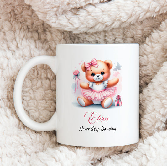 Personalized Ballerina Dancer Bear Ceramic Mug - Custom Ballerina Dancer Gift