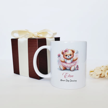 Personalized Ballerina Dancer Bear Ceramic Mug - Custom Ballerina Dancer Gift