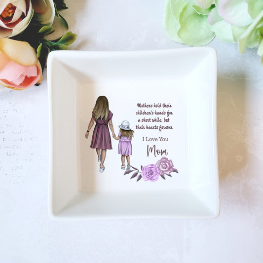 Mother Holds Daughter's Hand Ceramic Jewelry Dish
