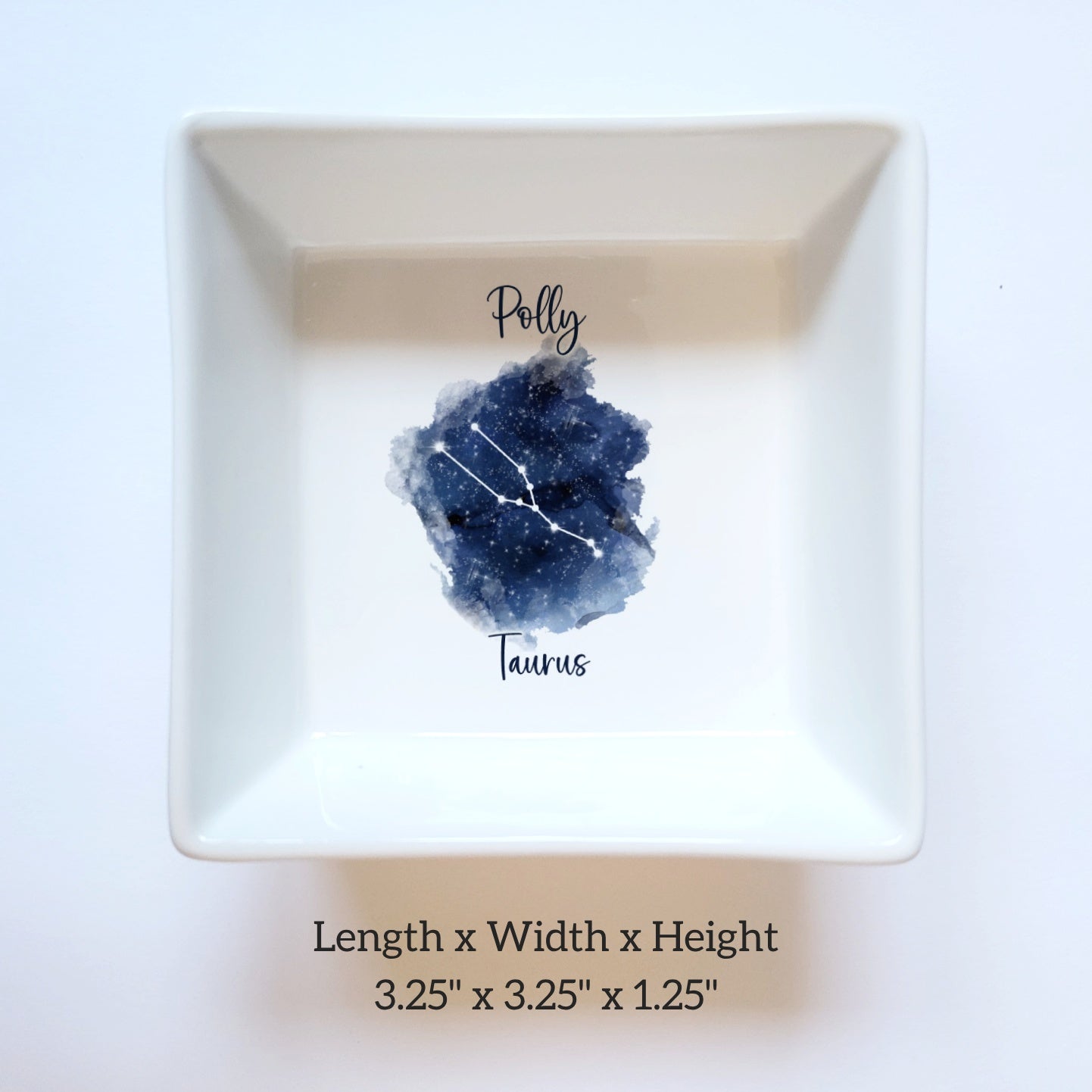 Personalized Watercolor Zodiac Constellation Ceramic Jewelry Dish - Custom Ring Holder