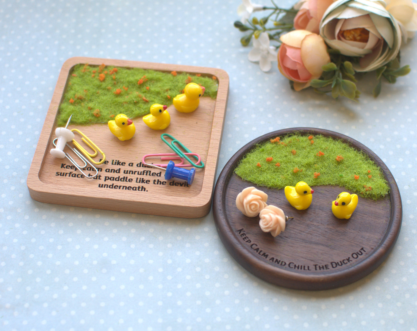 Laser Engraved Personalized Be Like A Duck wooden Ring Dish - Motivational & Inspirational Animal Lover Gift