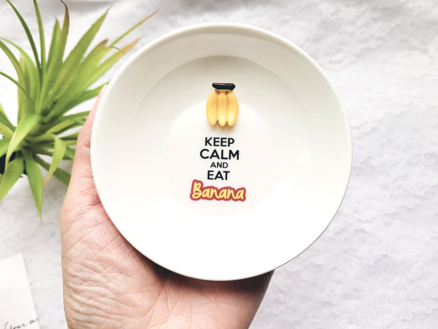 Keep Calm and Eat Banana Ceramic Jewelry Dish - Banana Miniature Ring Holder - Funny Gift