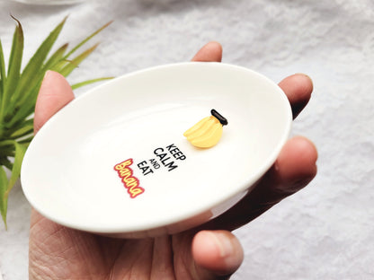 Keep Calm and Eat Banana Ceramic Jewelry Dish - Banana Miniature Ring Holder - Funny Gift