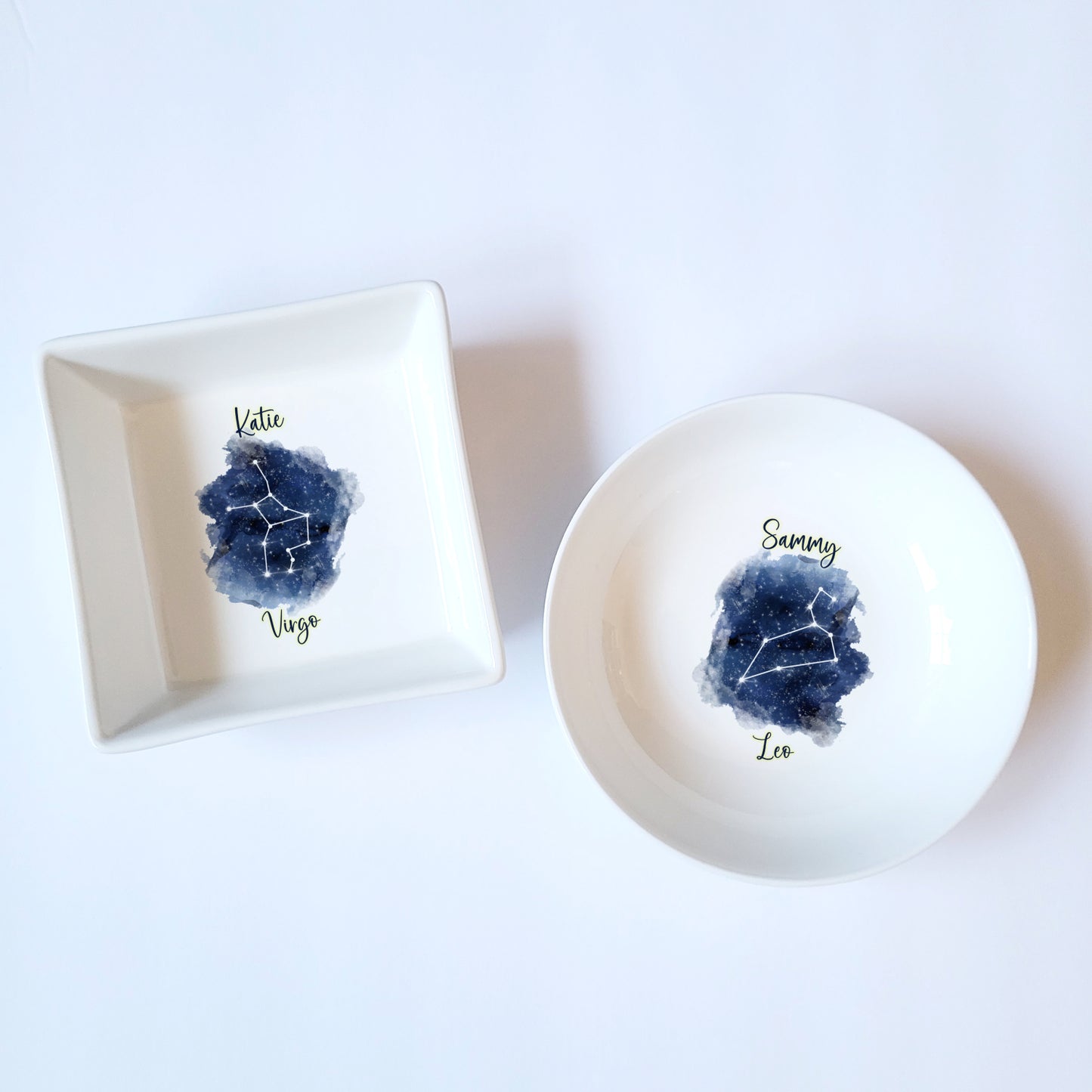 Personalized Watercolor Zodiac Constellation Ceramic Jewelry Dish - Custom Ring Holder