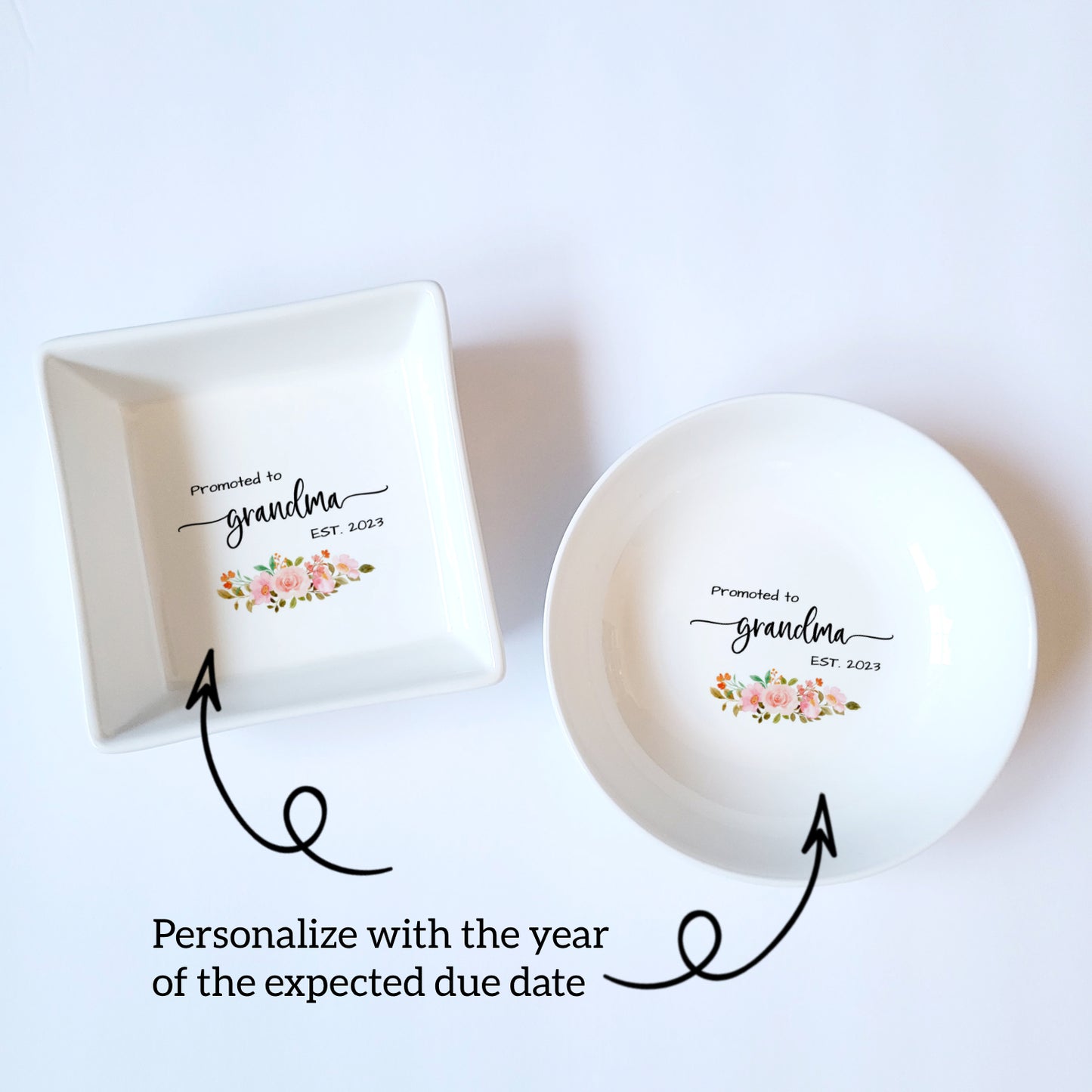 Personalized Baby Reveal Announcement for Grandma - Ceramic Jewelry Dish Ring Holder