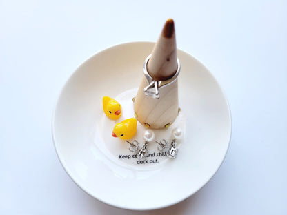 Keep Calm and Chill the Duck Out Round Ceramic Jewelry Holder - Wooden Ring Cone - Just for Fun Gift