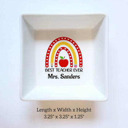 Personalized Best Teacher Ever Ceramic Jewelry Dish - Paper Clips Push Pins Holder - 6 Designs Available