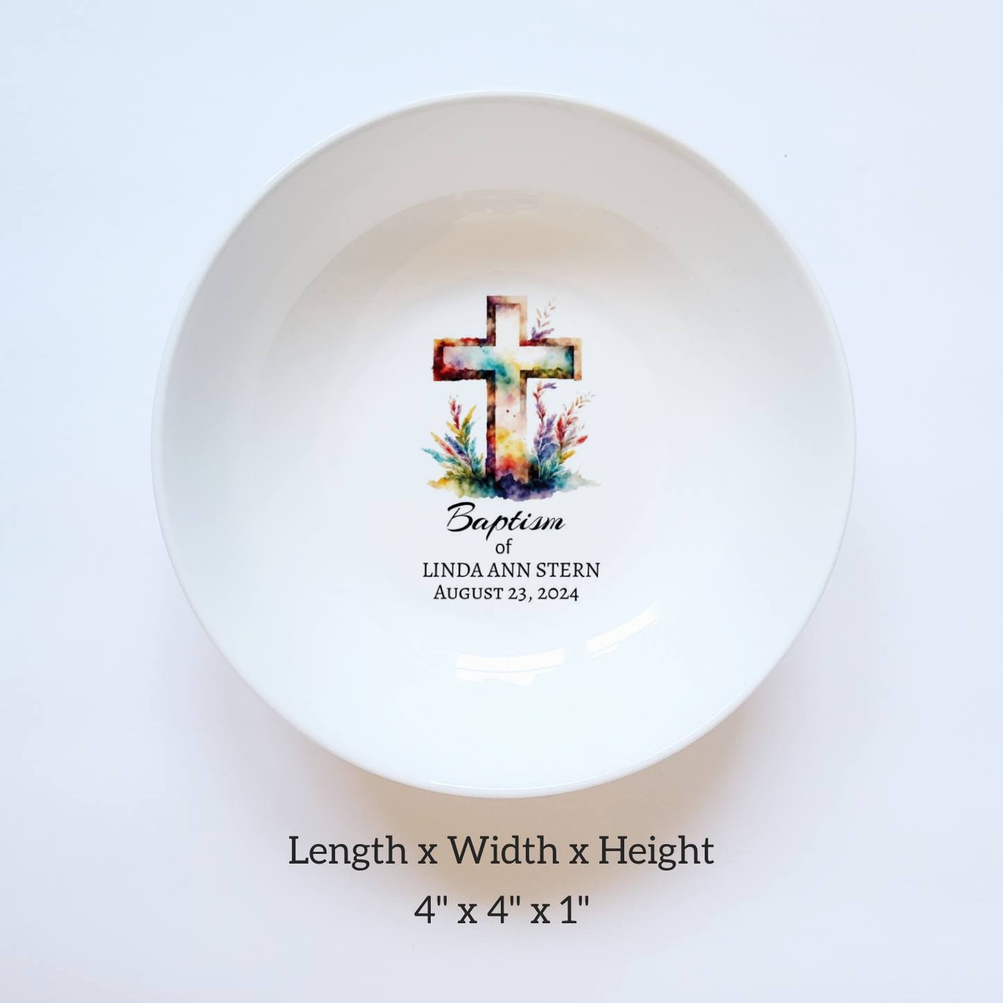 Personalized Colorful Cross Baptism Jewelry Dish