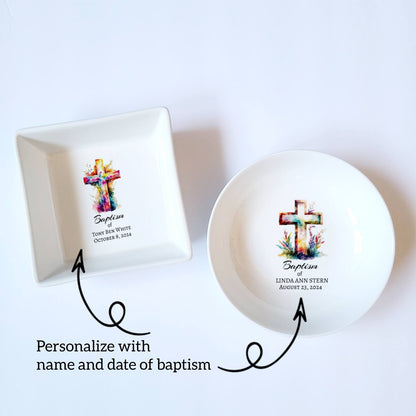 Personalized Baptism Gift Box - Custom Jewelry Ring Dish & Laser Engraved Keychain