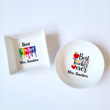 Personalized Best Teacher Ever Gift Box - Custom Teacher Appreciation Gift Box - Ring Dish & Keychain