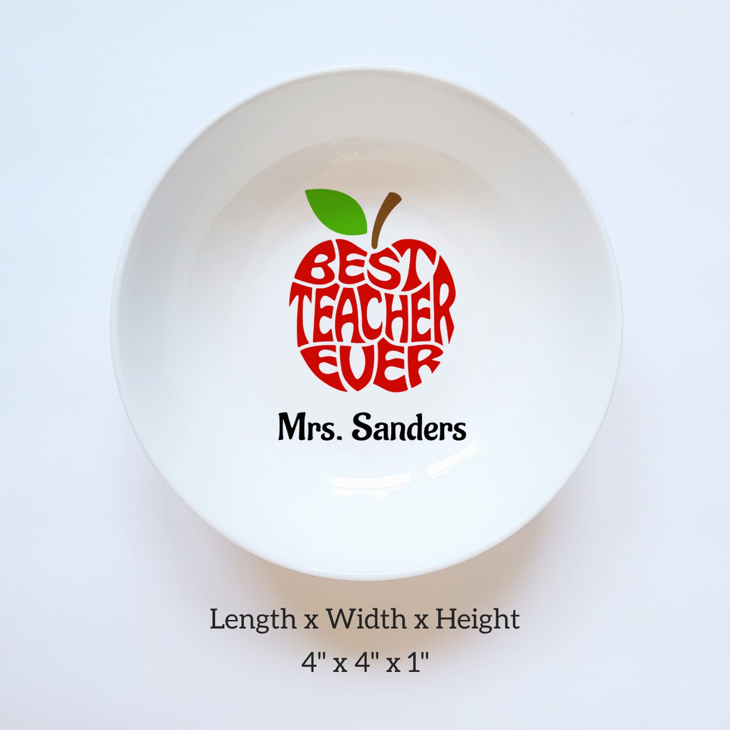 Personalized Best Teacher Ever Ceramic Jewelry Dish - Paper Clips Push Pins Holder - 6 Designs Available