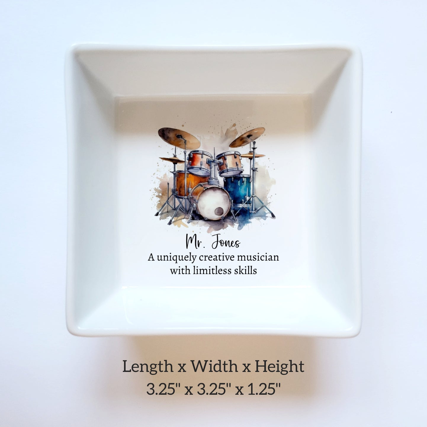 Personalized Watercolor Drum Set Ceramic Jewelry Holder - Custom Drummer Ring Dish - Musician Drum Teacher Appreciation Gift