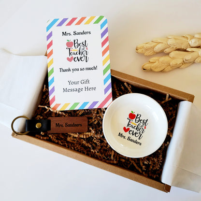 Personalized Best Teacher Ever Gift Box - Custom Teacher Appreciation Gift Box - Ring Dish & Keychain