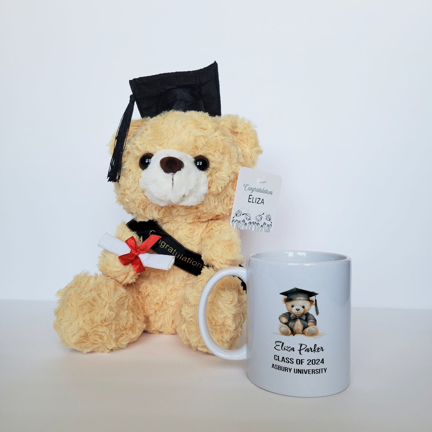 Personalized Graduation Bear Plush Toy and Mug Gift Basket - Custom Graduation Gift