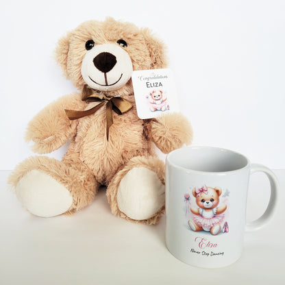 Personalized Ballerina Bear Plush Toy and Mug Gift Basket - Custom Dance Showcase & Competition Gift