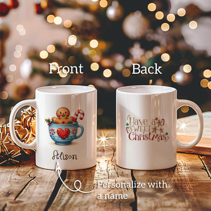 Personalized Gingerbread Ceramic Mug and Cozy Socks Gift Set - Custom Coffee Mug and Fuzzy Socks - Christmas Gift Set