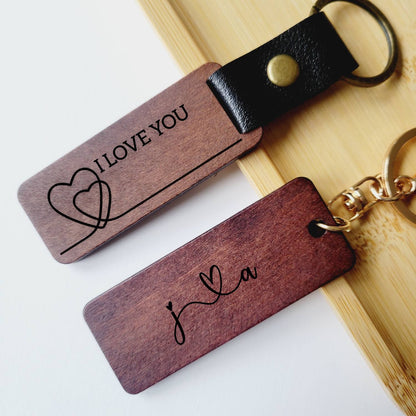 Personalized 2 Hearts I LOVE YOU Keychain