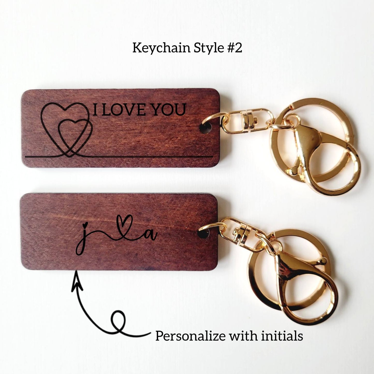 Personalized 2 Hearts I LOVE YOU Keychain