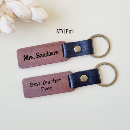 Personalized Best Teacher Ever Wooden Keychain - Laser Engraved - Custom Teacher Appreciation Gift