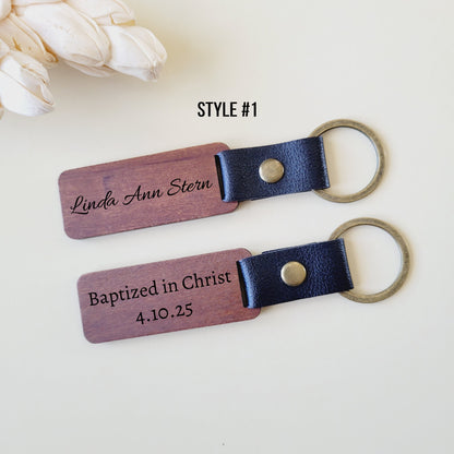 Personalized Baptized in Christ Wooden Keychain - Laser Engraved - Custom Baptism Gift