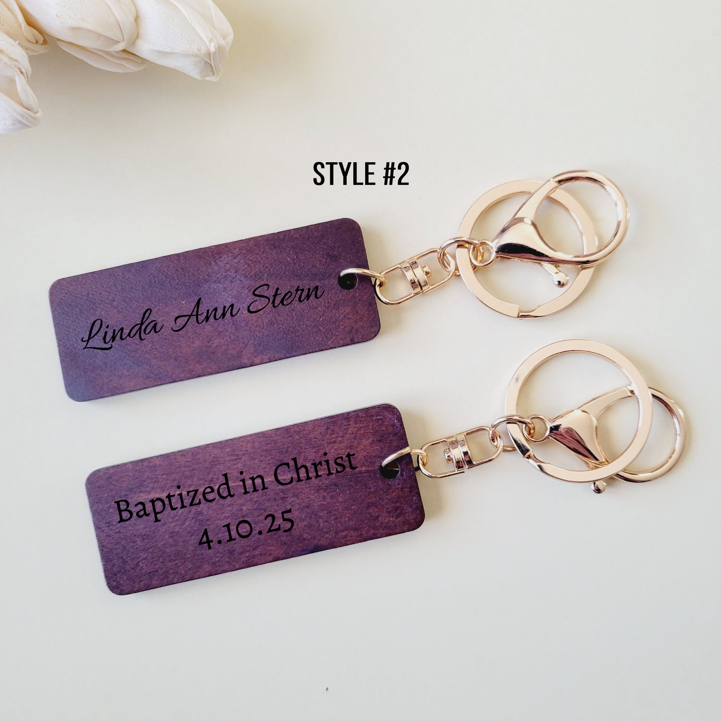 Personalized Baptized in Christ Wooden Keychain - Laser Engraved - Custom Baptism Gift