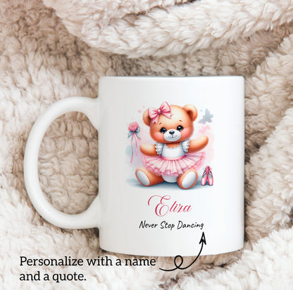 Personalized Ballerina Dancer Bear Ceramic Mug - Custom Ballerina Dancer Gift