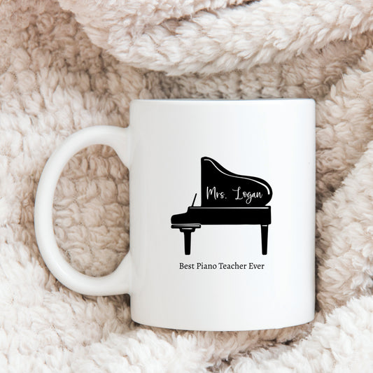 Personalized Grand Piano Ceramic Coffee Mug - Custom Piano Teacher Appreciation - Pianist Showcase and Competition Gift