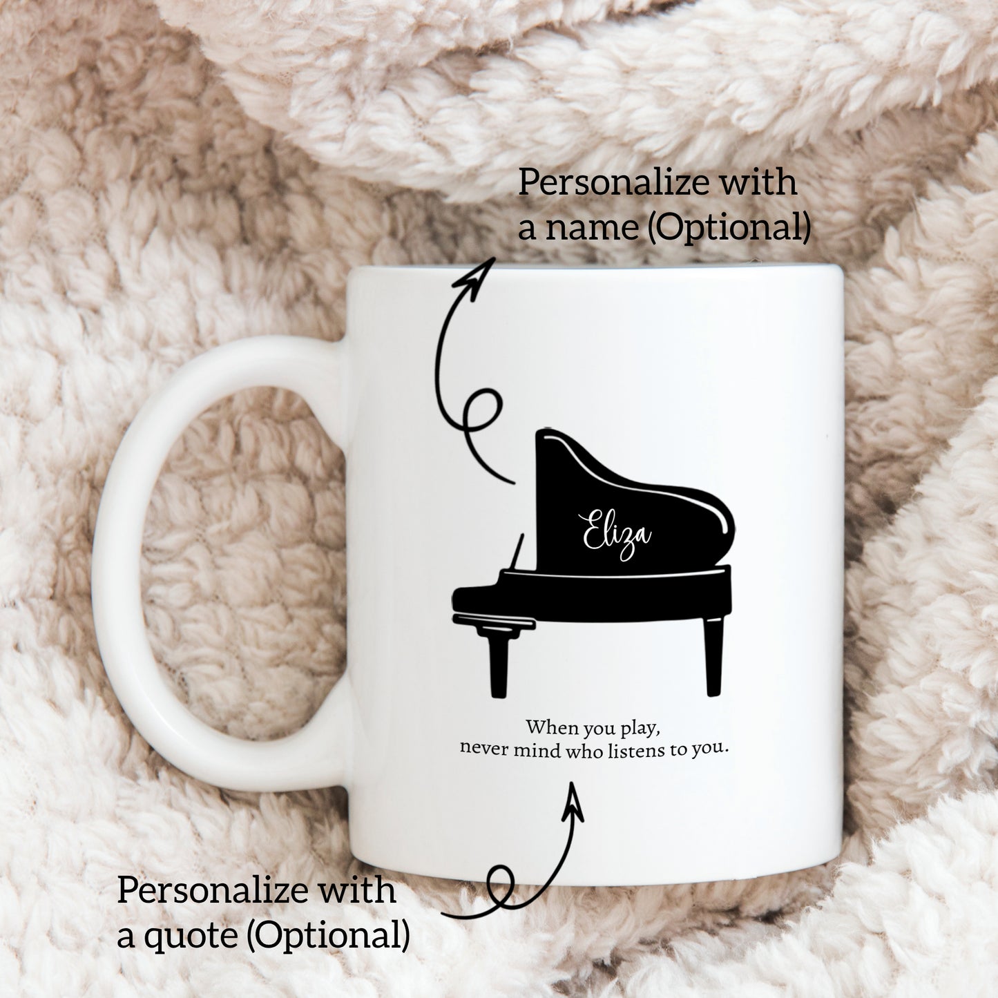 Personalized Grand Piano Ceramic Coffee Mug - Custom Piano Teacher Appreciation - Pianist Showcase and Competition Gift