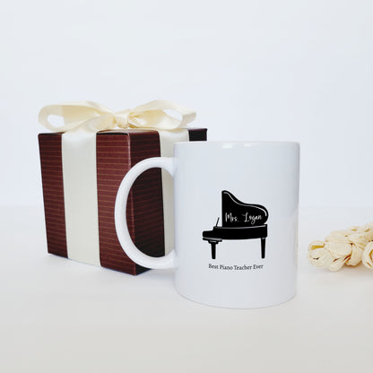 Personalized Grand Piano Ceramic Coffee Mug - Custom Piano Teacher Appreciation - Pianist Showcase and Competition Gift