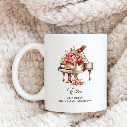 Personalized Watercolor Piano Ceramic Coffee Mug - Custom Piano Teacher Appreciation - Pianist Showcase and Competition Gift