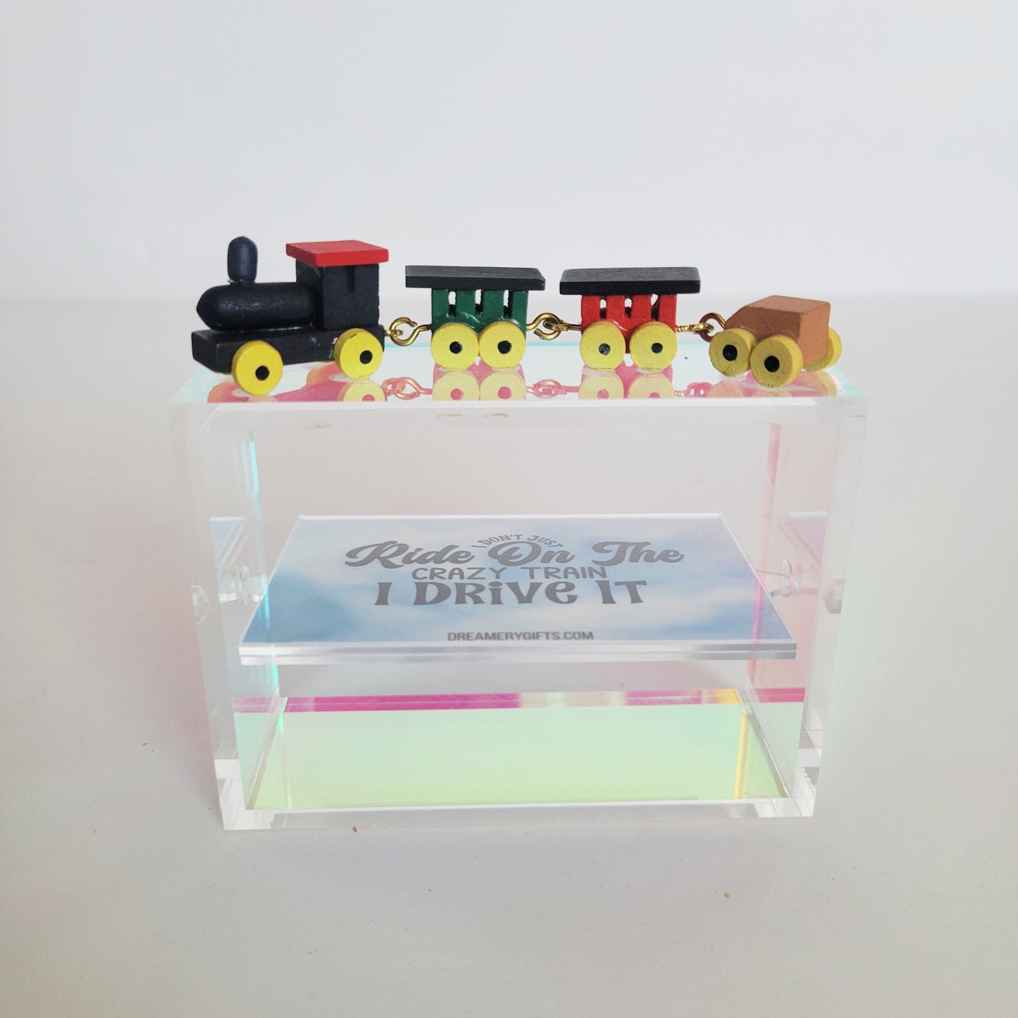 Wooden Train Miniature Double Sided Rotating Iridescent 2" x 3" Photo Frame