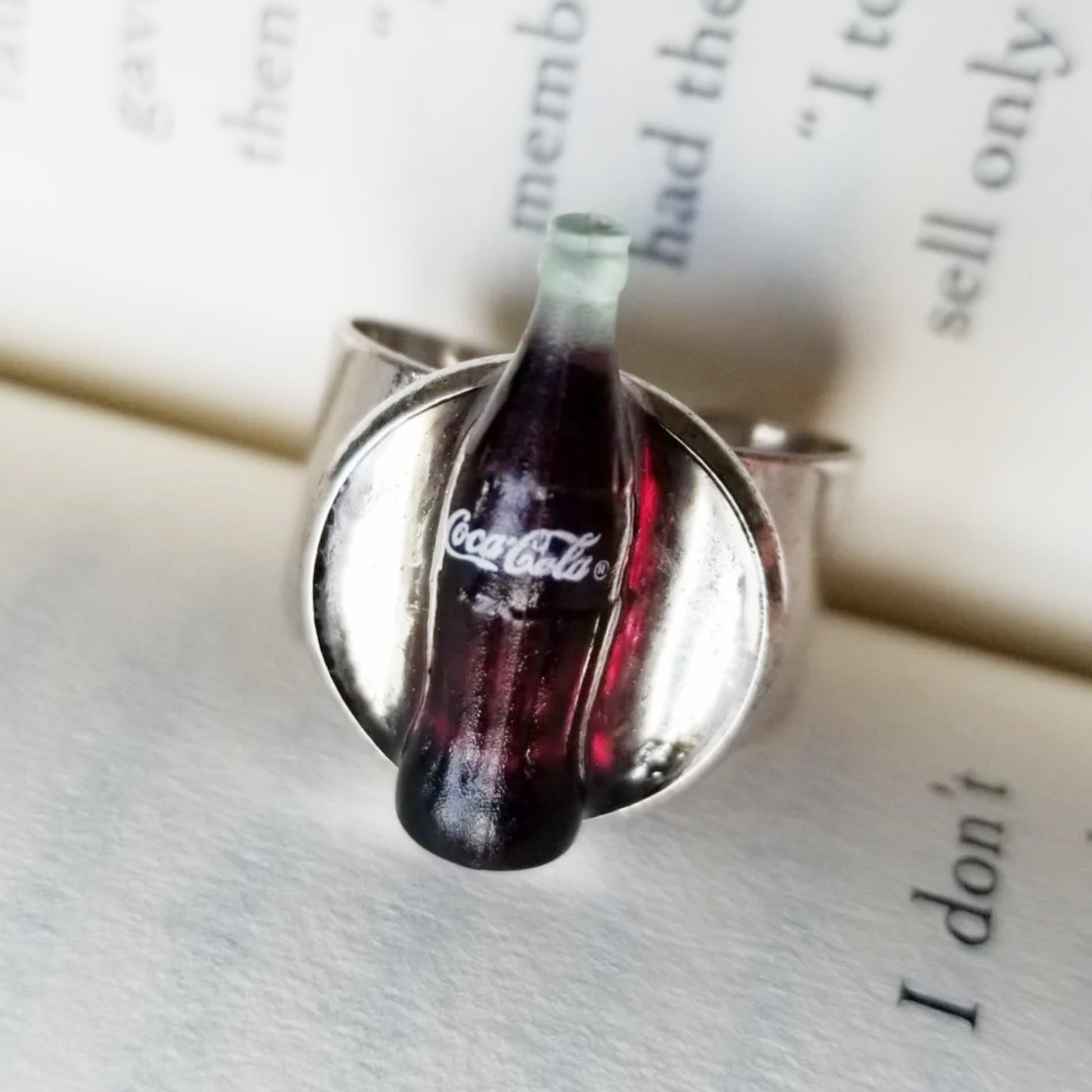 Coca Cola Miniature Adjustable Ring - Silver Tone Retro Coke Bottle Accessories - Soda Lover Gift