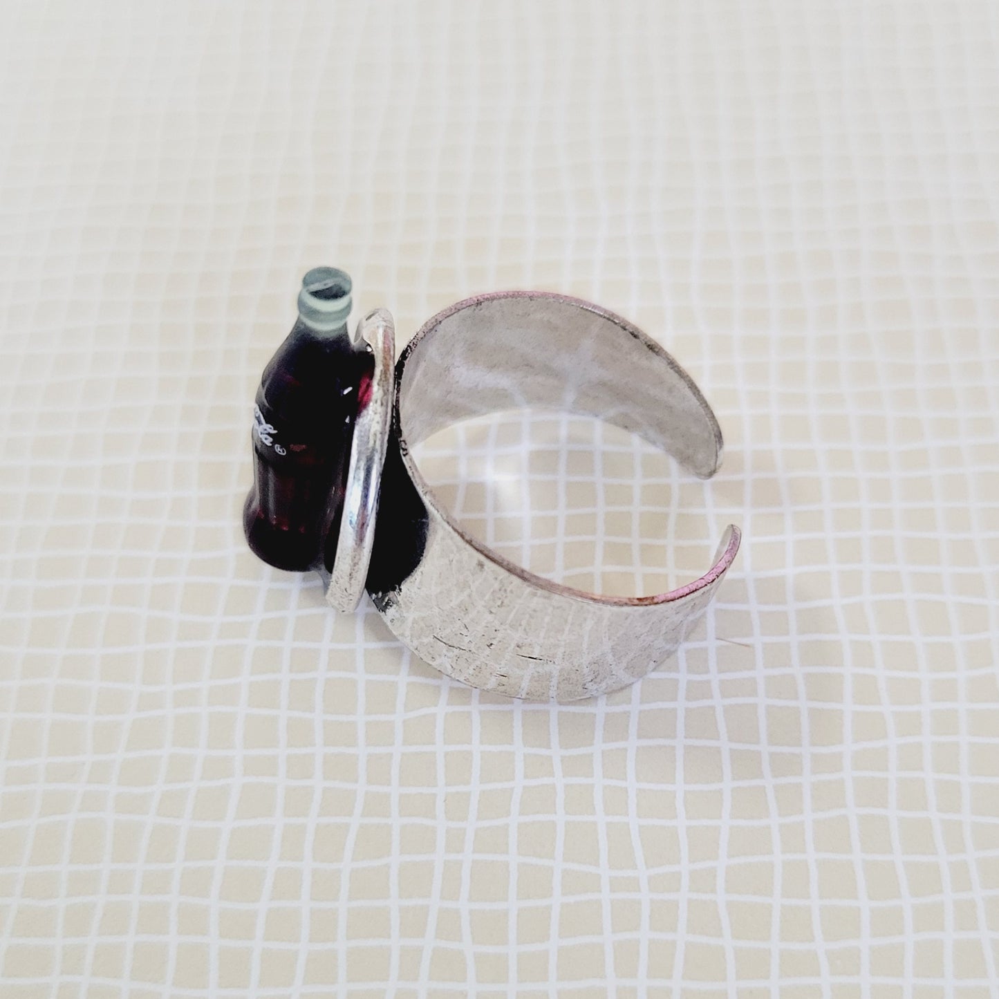 Coca Cola Miniature Adjustable Ring - Silver Tone Retro Coke Bottle Accessories - Soda Lover Gift