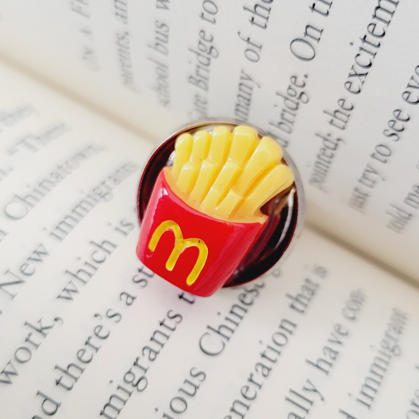 French Fries Miniature Silver Tone Adjustable Ring - Fast Food Foodie Lover Gift