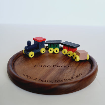 Life is a Train Laser Engraved Wooden Train Jewelry Holder - Custom Motivational and Inspirational Gift - Fun Ring Dish