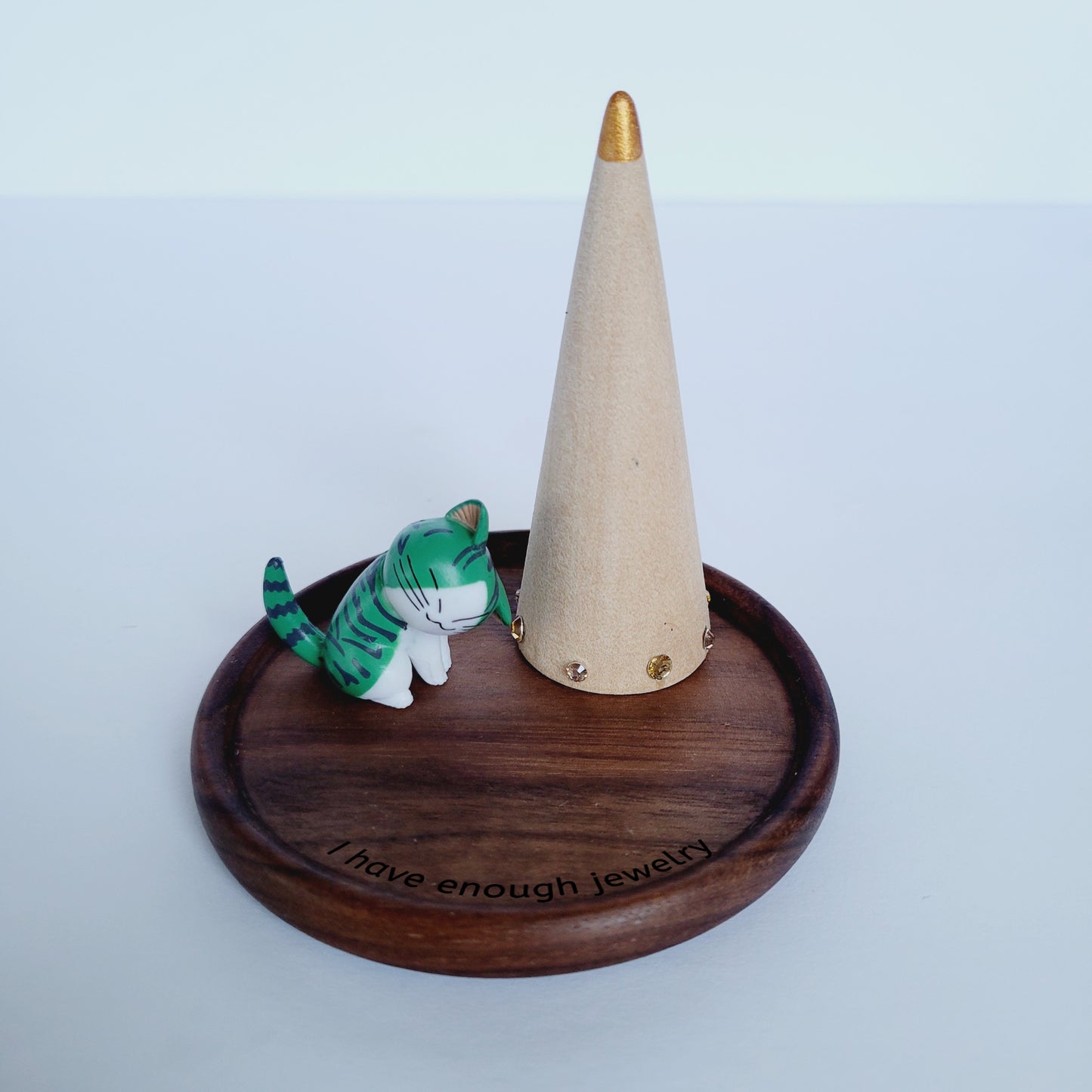 Personalized Kitten Lover Wooden Jewelry Holder with Ring Cone - Custom Motivational and Funny Cat Quote Gift