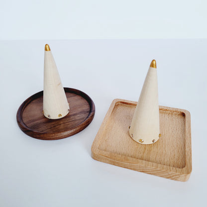 Wooden Jewelry Holder with Decorated Wooden Ring Cone - Simple Ring Dish