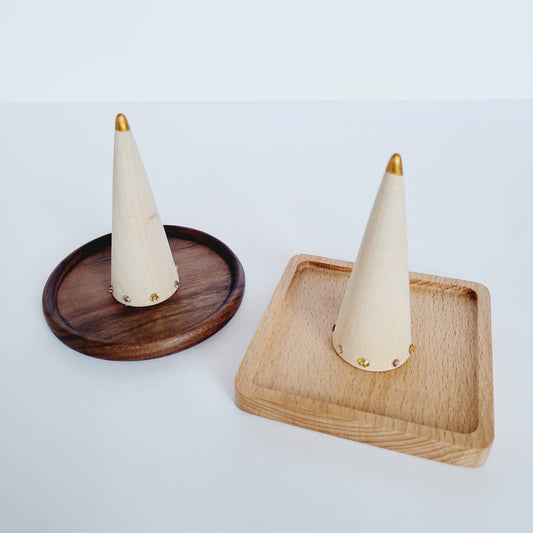 Wooden Jewelry Holder with Decorated Wooden Ring Cone - Simple Ring Dish
