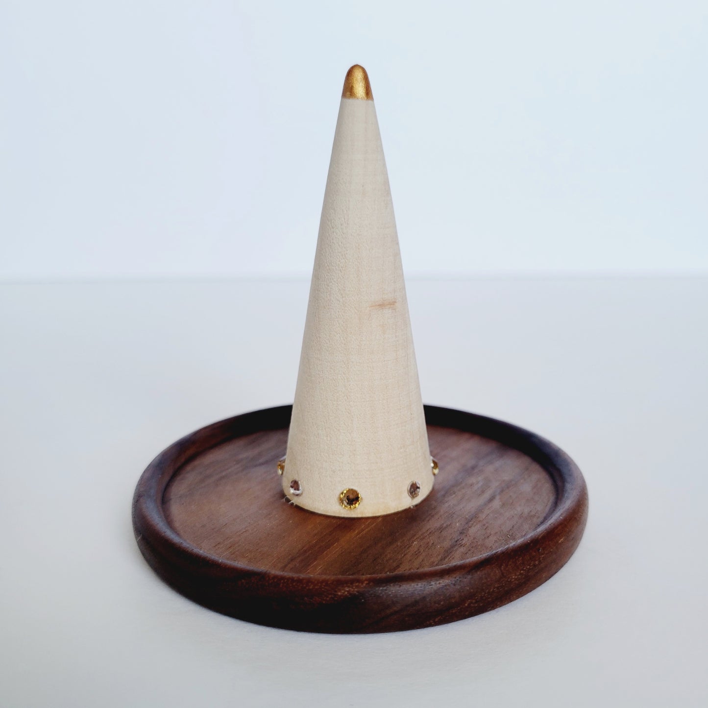 Wooden Jewelry Holder with Decorated Wooden Ring Cone - Simple Ring Dish