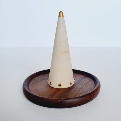 Wooden Jewelry Holder with Decorated Wooden Ring Cone - Simple Ring Dish