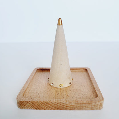 Wooden Jewelry Holder with Decorated Wooden Ring Cone - Simple Ring Dish