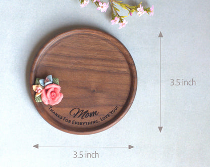 Personalized Mother's Day Laser Engraved Clay Flower Jewelry Holder - Custom Mother's Day Gift - Elegant & Simple Wooden Ring Dish