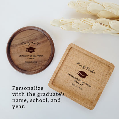 Personalized Laser Engraved Graduation Wooden Jewelry Holder - Custom Graduation Sentimental Gift